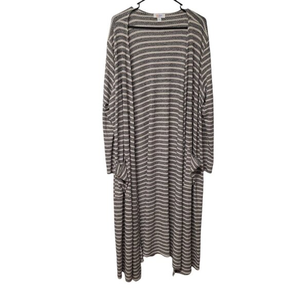 Lularoe Sarah Long Cardigan Open Front Pockets Womens XL 18 20 Gray Stripes - Picture 1 of 4